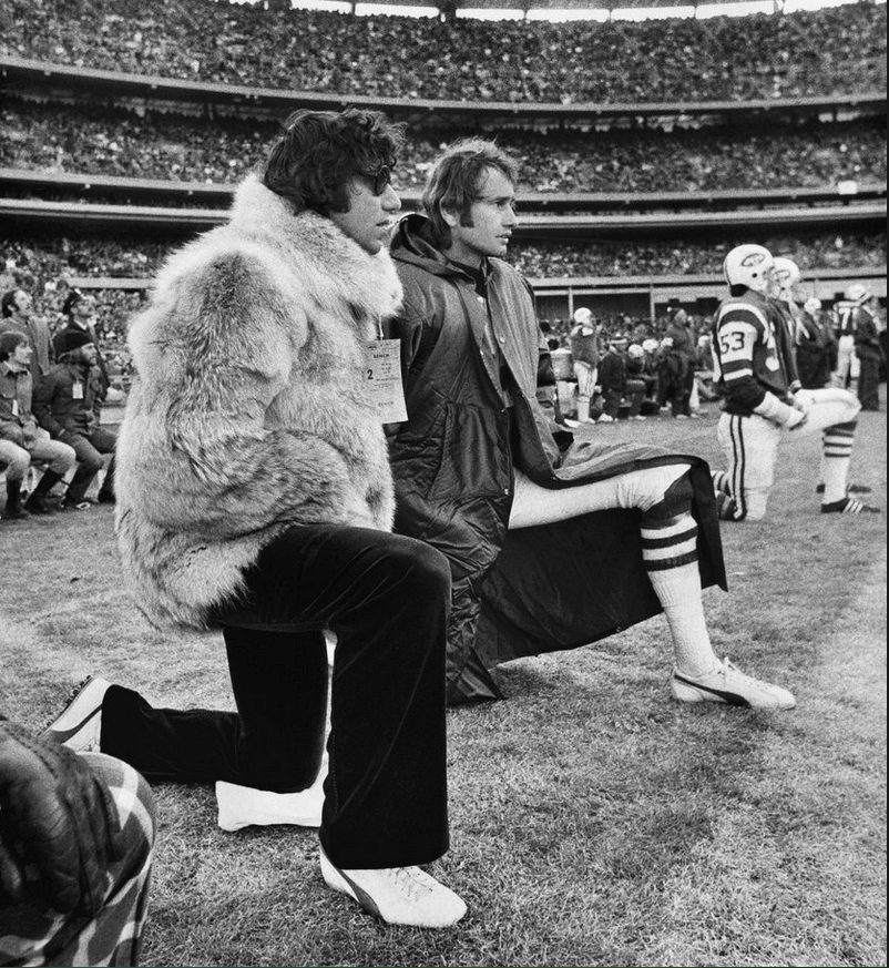 Joe Namath Watches from Sidelines