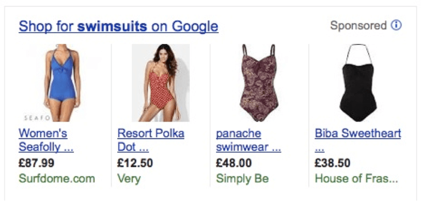 Product Listing Ads on SERP Swimsuits