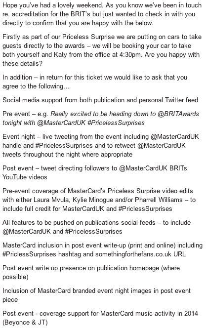 Email to Journalists about Mastercard